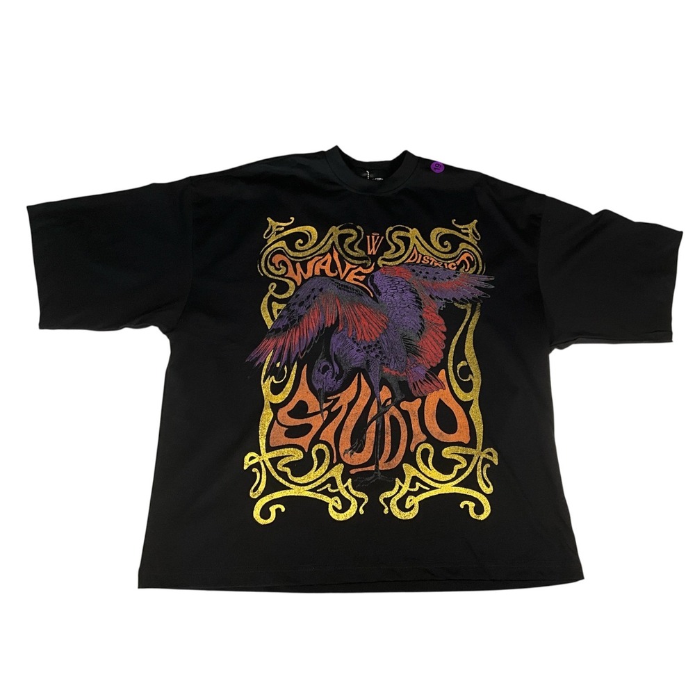 Wave District Studio Crane Graphic T-Shirt Black Large New Streetwear